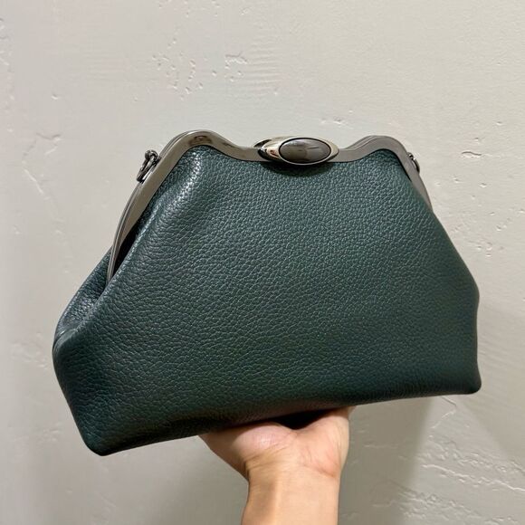 Dark Green Premium Togo Calfskin Handmade Custom Metal Frame Handbag & 2 Straps - Picture 9 of 16